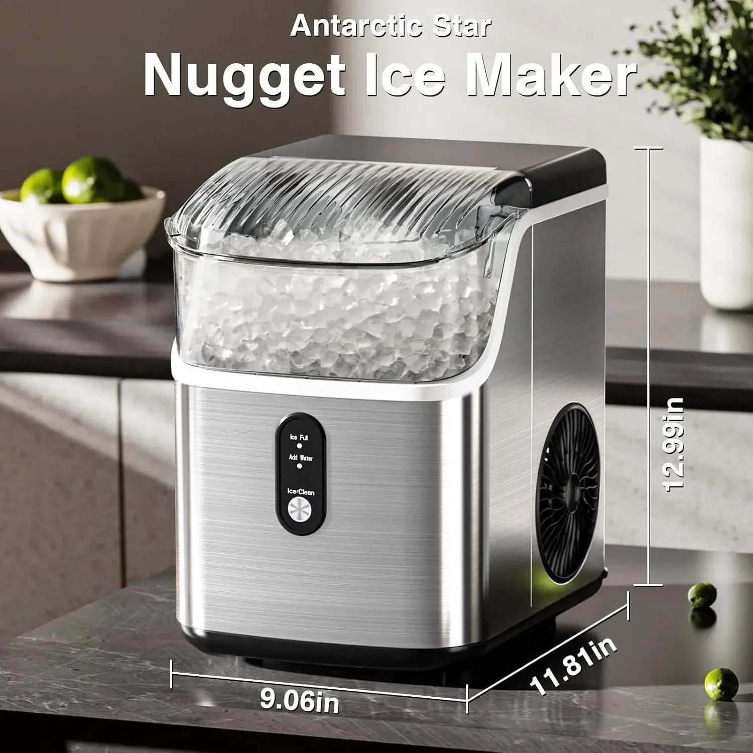 Pebble Ice Machine: Chewable Sonic Ice, 34Lbs/Day, Easy Clean