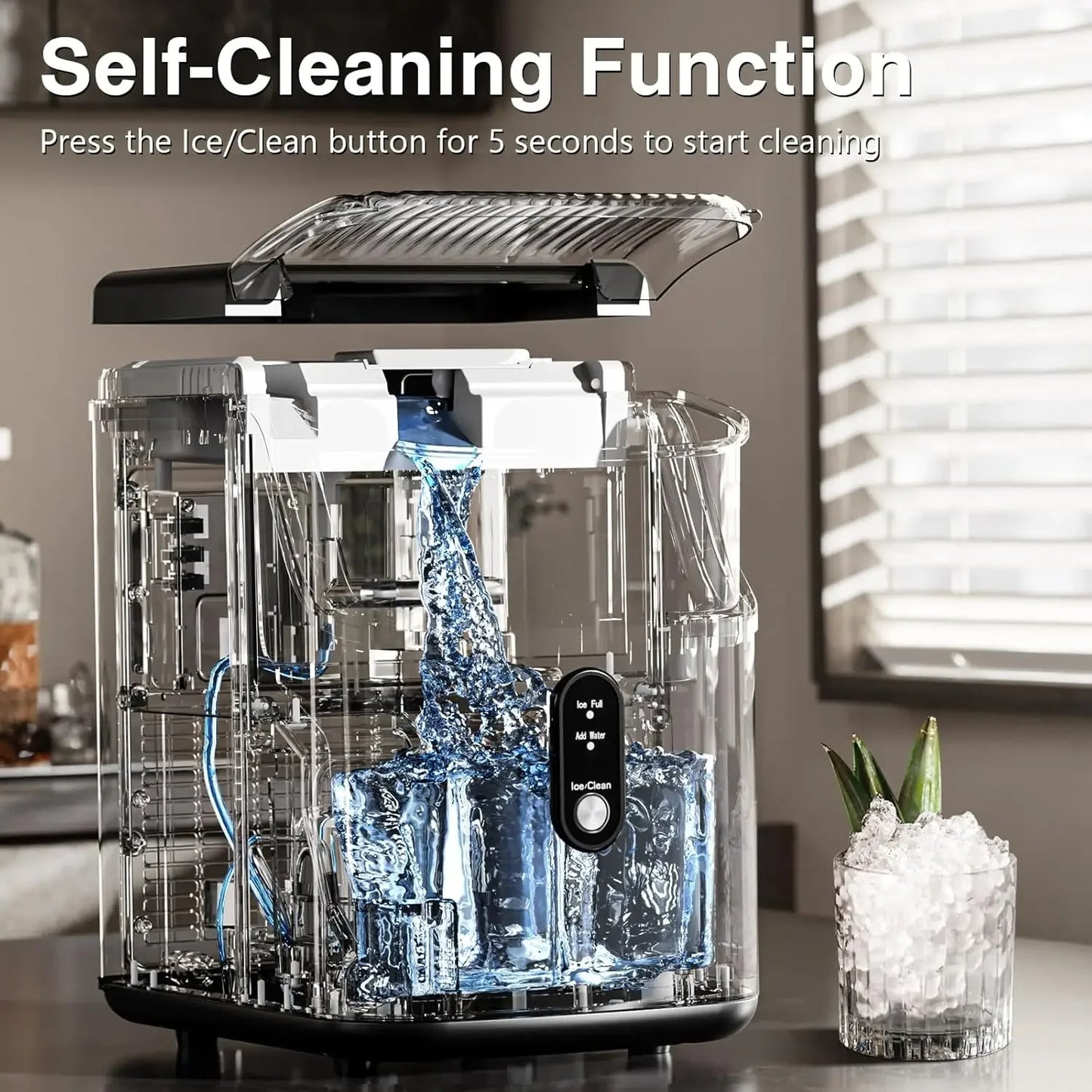 Pebble Ice Machine: Chewable Sonic Ice, 34Lbs/Day, Easy Clean